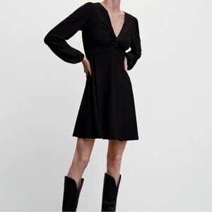 MANGO NEW Black Dress With Knot Detail Size Small